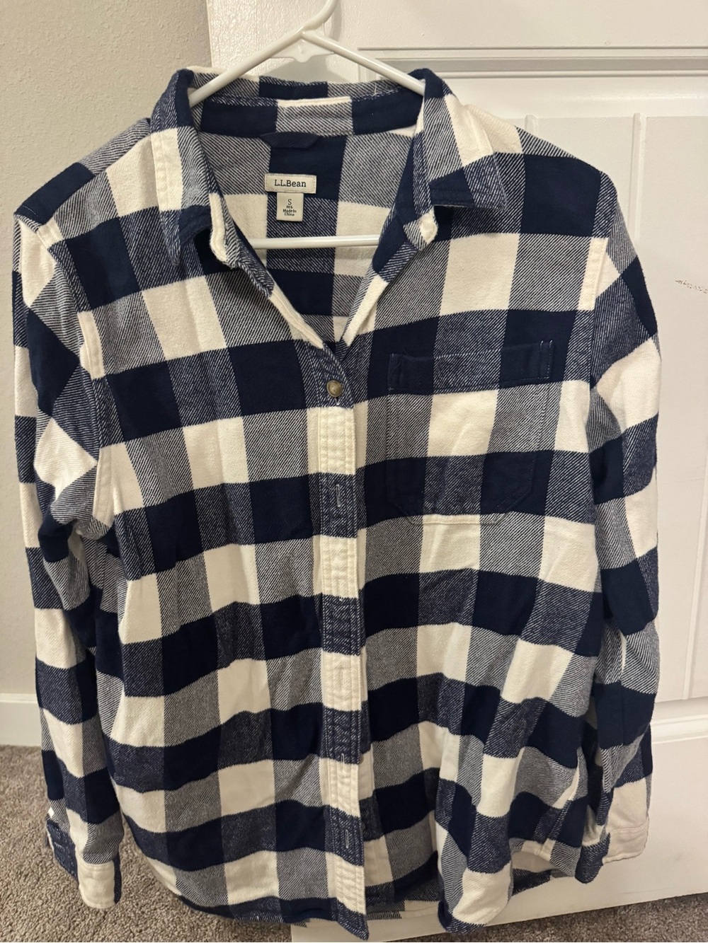 L.L.Bean Navy and White Plaid Flannel Shirt